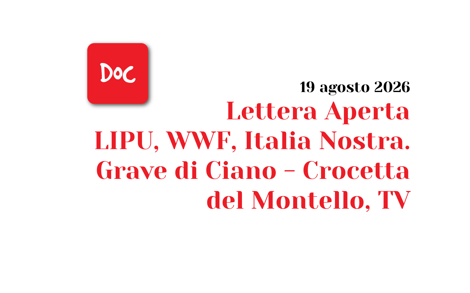 Lettera Aperta LIPU, WWF, Italia Nostra – Grave di Ciano – Crocetta del Montello, TV